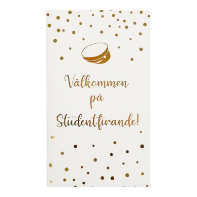 Inbjudningskort - Student - Vit/Guld - 6-pack