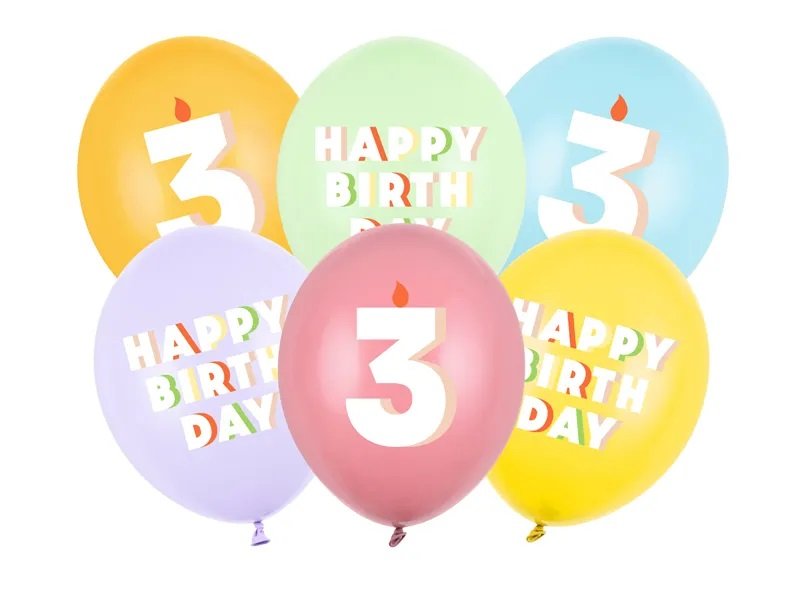 Ballongbukett - 30 cm - Happy Birthday - 6-pack - Siffra: 3 - Ballongbuketter, Ballonger