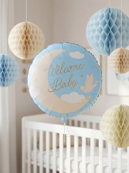 Folieballong Welcome Baby - Ljusbl�