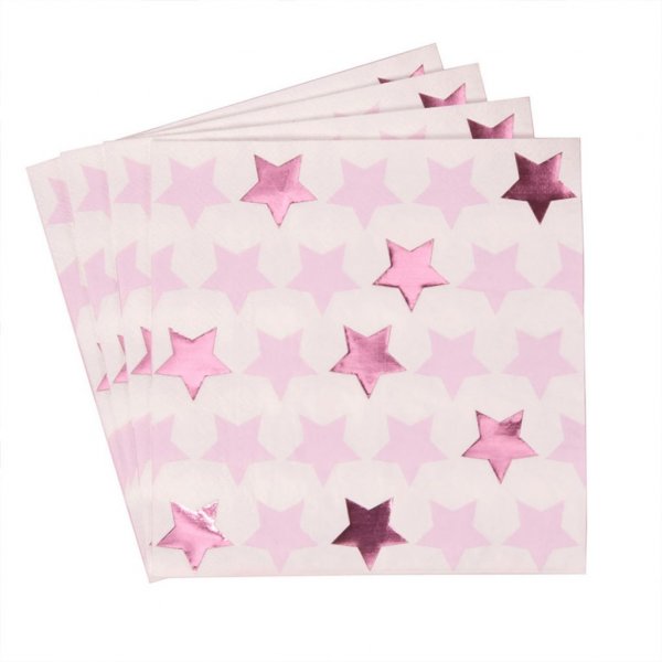 Servetter - Stars - Rosa - 16-pack Servetter - Stars - Rosa - 16-pack