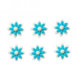 Sockerdekorationer - Blommor - 3,5 cm - Vita/Blå - 6 st Sockerdekorationer - Blommor - 3,5 cm - Vita/Blå - 6 st
