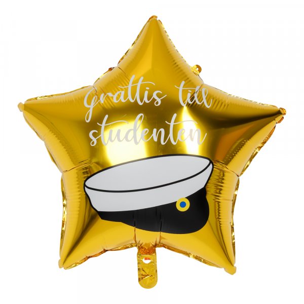 Folieballong - Guldstj�rna - Grattis till studenten