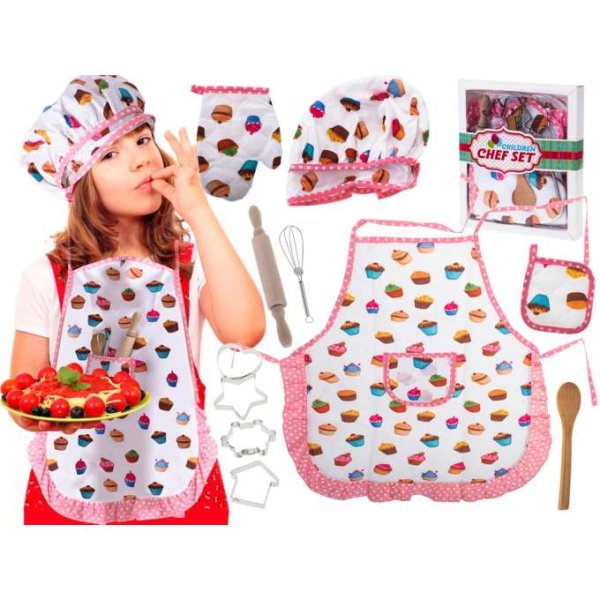 Kockset f�r barn med f�rkl�de, kockm�ssa och tillbeh�r