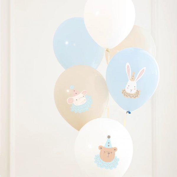 Ballongbukett - S�ta djur - Ljusbl�/Vit/Nude - 6 st