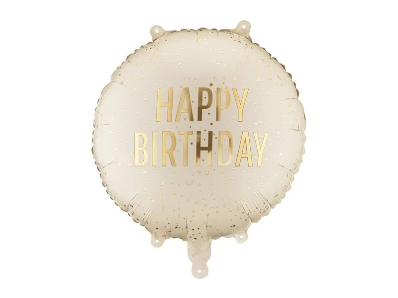Folieballong – Happy Birthday – Beige/Guld – Runda, Folieballonger, Ballonger