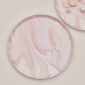 Papptallrikar - Rosa marmor - 8-pack