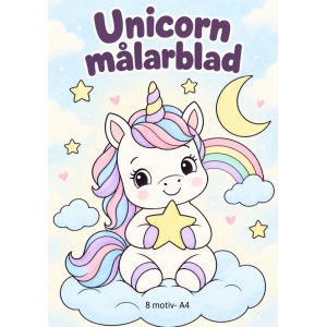 Målarblad - Unicorn/Enhörning - 8 motiv - A4 Målarblad - Unicorn/Enhörning - 8 motiv - A4