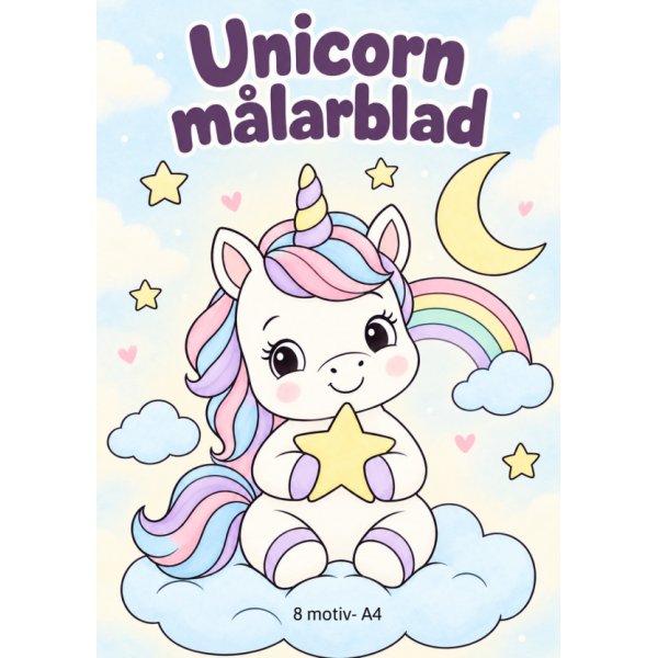 Målarblad - Unicorn/Enhörning - 8 motiv - A4 Målarblad - Unicorn/Enhörning - 8 motiv - A4
