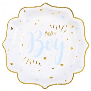 Papptallrikar - Baby Boy - Bl/Guld - 10-pack