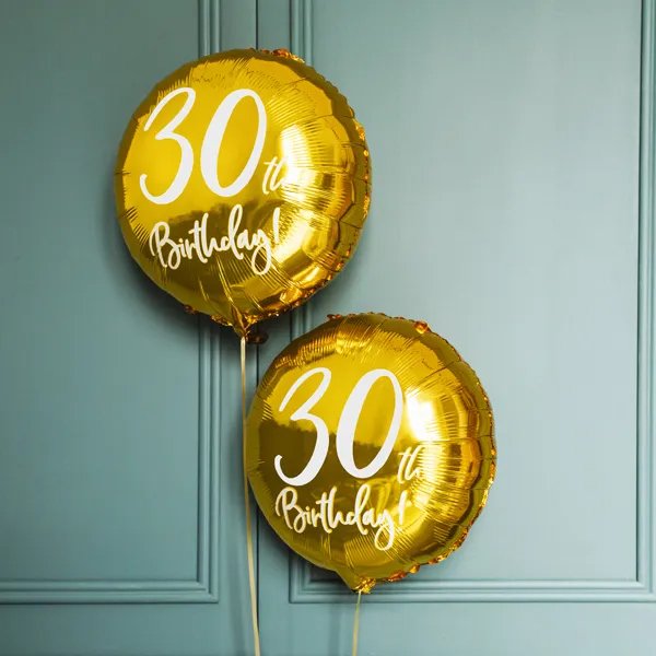 Rund folieballong - Guld - 30th Birthday Rund folieballong - Guld - 30th Birthday
