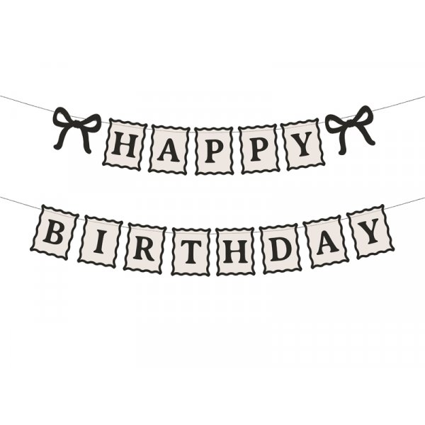 Happy Birthday-banner - Cream-svart - 100 cm