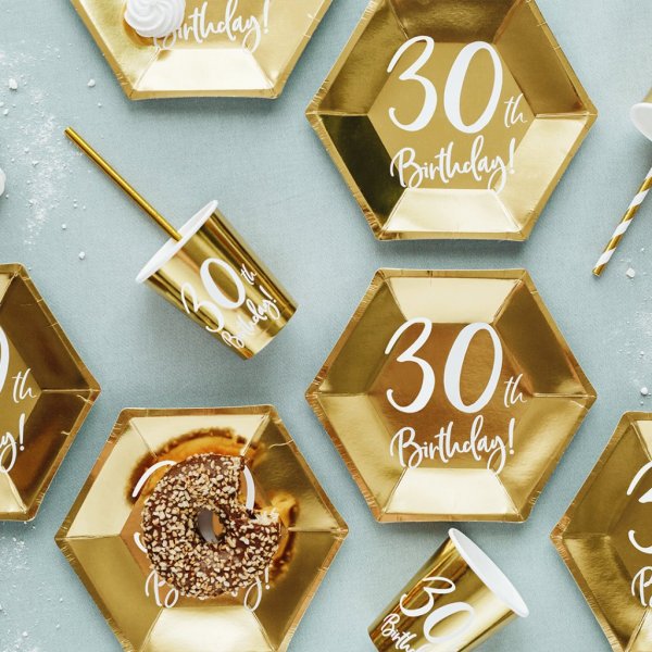 Desserttallrikar - 30th Birthday - Vit/Guld - 6-pack