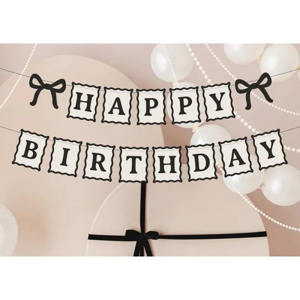 Banner - Happy Birthday - Beige/Svart