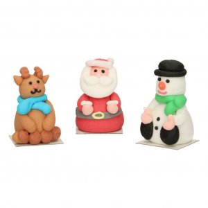 Sockerdekorationer - 3D - Ren/Tomte/Sngubbe - 3-pack