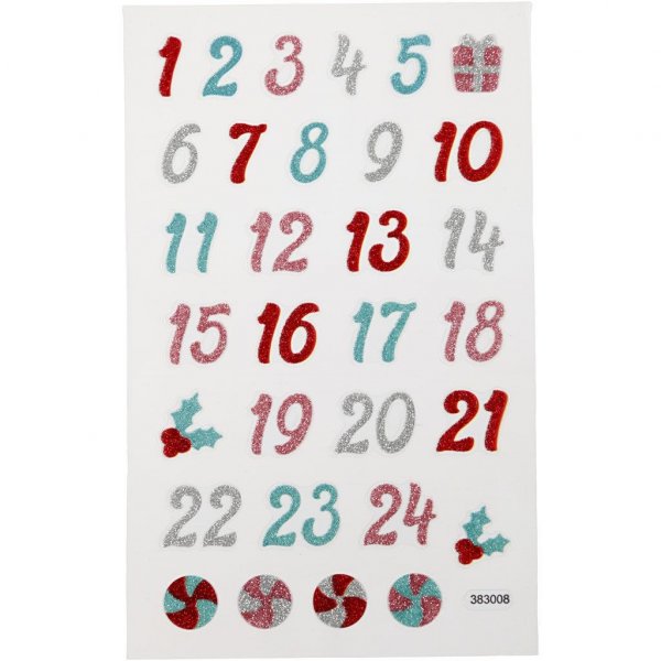 Stickers - Kalendersiffror - Glitter - 24 stycken