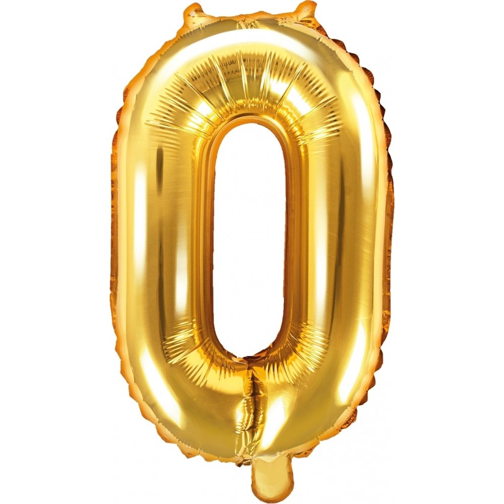 Sifferballong – Guld – 35 cm – Siffra: 0 – Sifferballonger, Ballonger