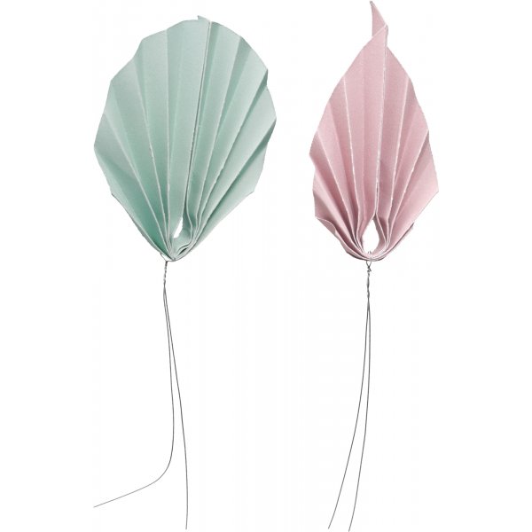Fjder - papper - rosa och ljusgrn - 5 cm - 6-pack