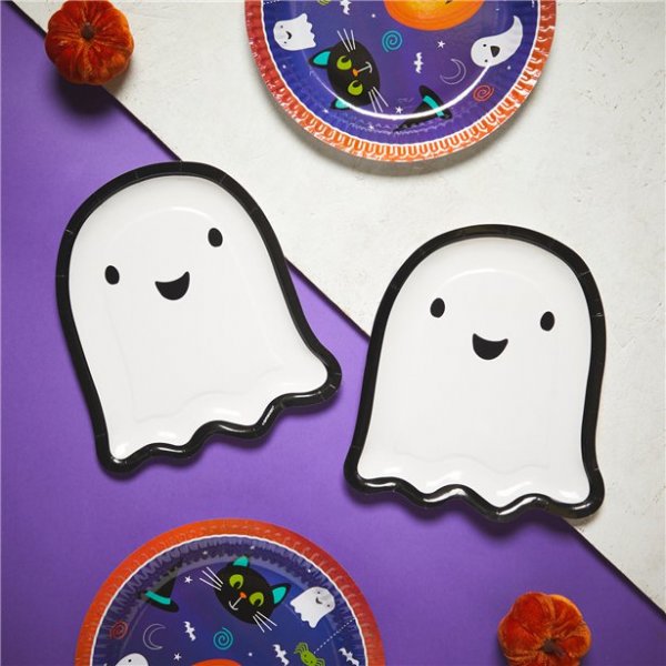 Papptallrikar - Cute Ghost - Svart/Vit - 8-pack