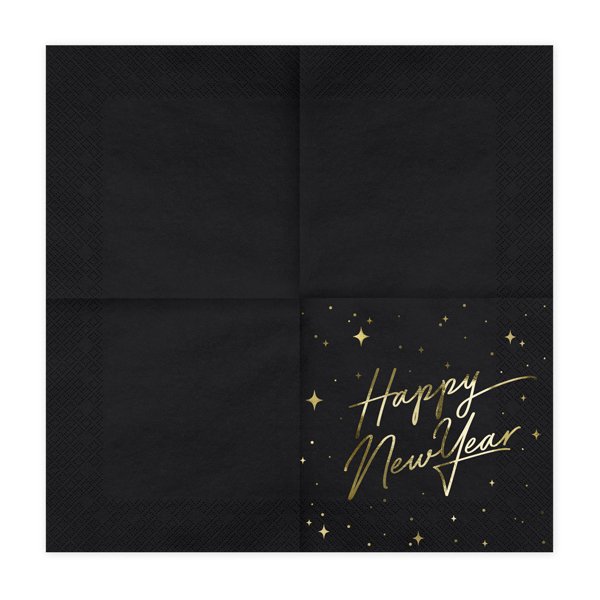 Servetter - Happy New Year - Svart/Guld - 20-pack Servetter - Happy New Year - Svart/Guld - 20-pack