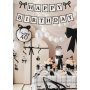 Happy Birthday-banner - Cream-svart - 100 cm