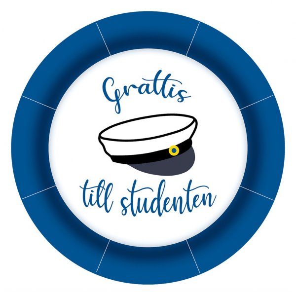 Papptallrikar - Grattis till studenten - Bl/Vit - 8-pack