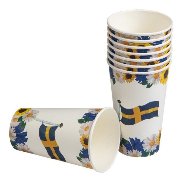 Pappersmuggar Stora Svenska Flaggan Blommor