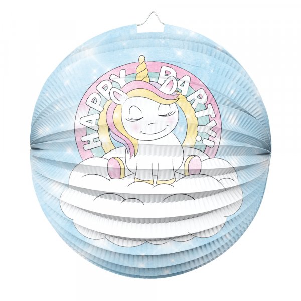 Kalaslykta - Rund - Happy Party Unicorn - 25 cm