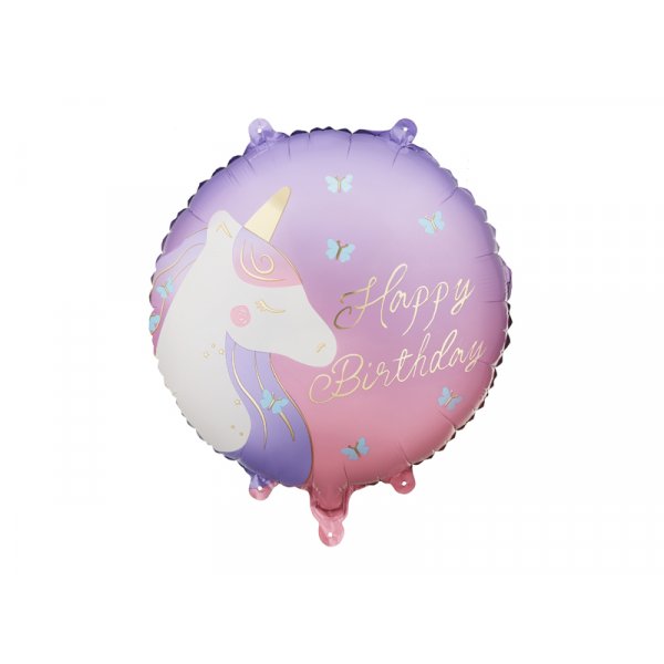 Folieballong Happy Birthday med enh�rning - Mix