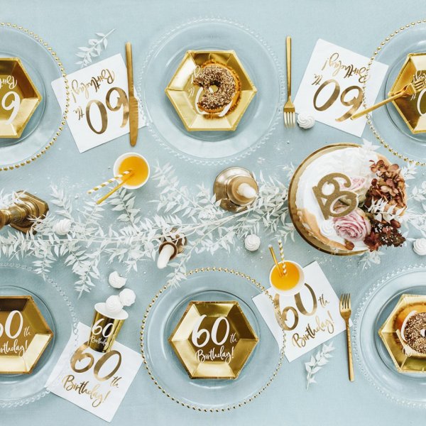 Desserttallrikar - 60th Birthday - Vit/Guld - 6-pack